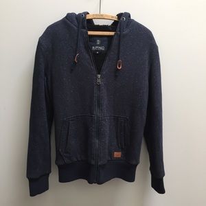 Buffalo navy blue black sherpa teddy jacket warm coat medium hoodie